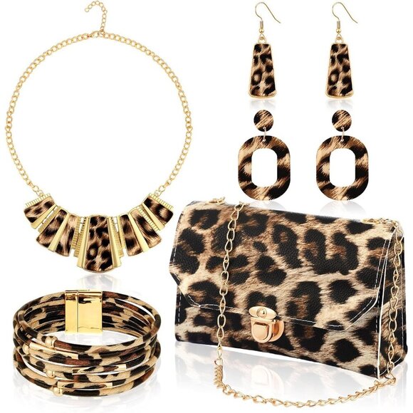 Accessories - Leopard Print Accessories Set Women Purse Jewelry Necklace Earrings Bracelets